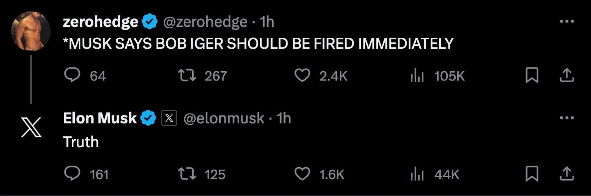 Elon directly targeting Bob Iger 3