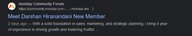 Screenshot of a user called Darshan Hiranadani making spam on forums